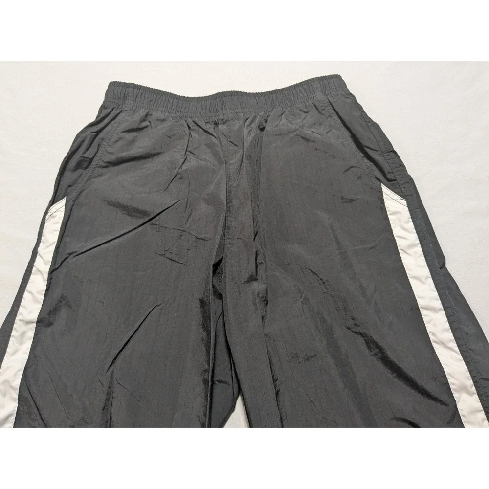 VTG 90s NIKE Men Large Black Track Pants White Side-Stripe Blue Ankle Swoosh EUC